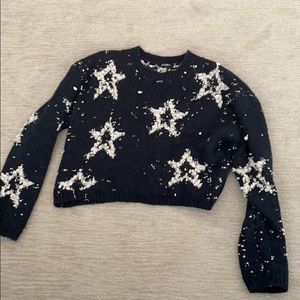 Cropped blue and white star sweater